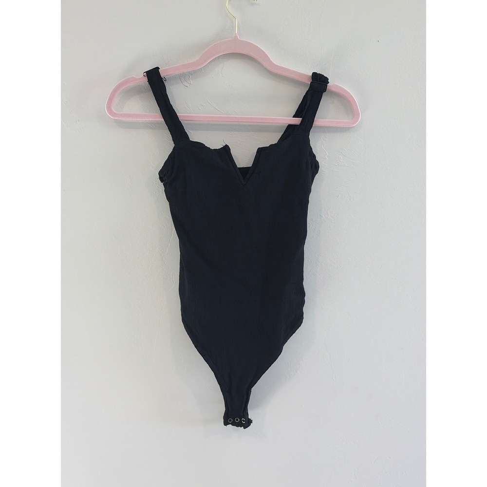 Intimately Free People Black Ribbed V-Neck Sleeveless Bodysuit Small S P